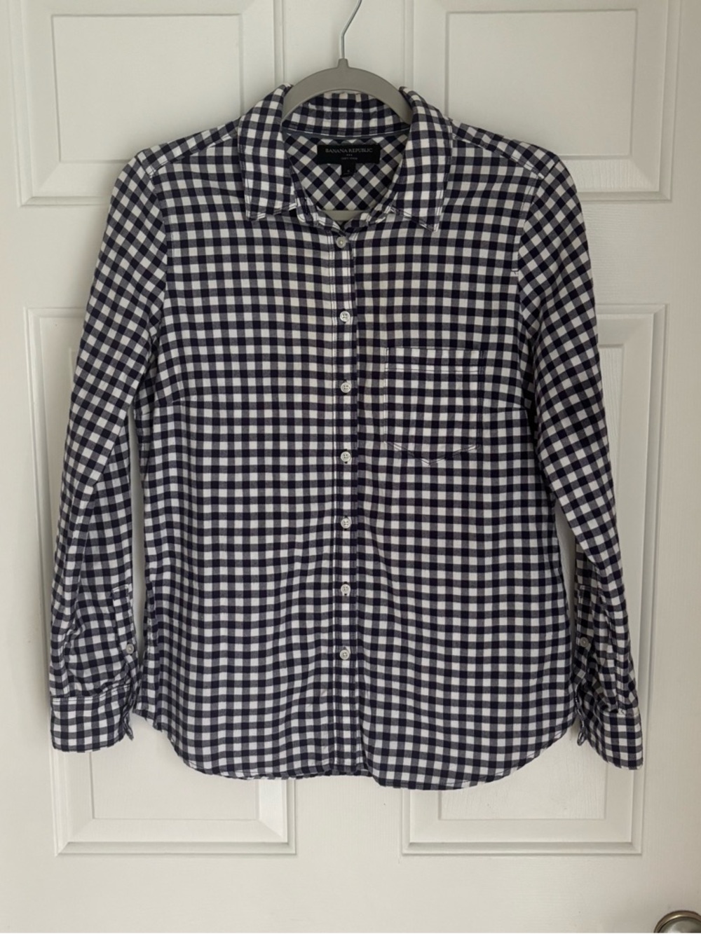 Banana Republic Navy & White Gingham Button-Down Shirt